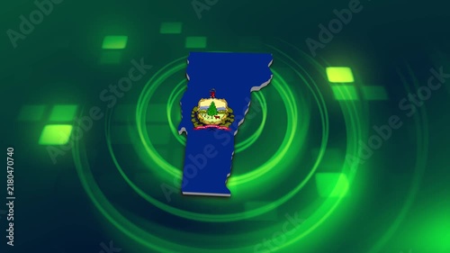 Vermont State (USA) Flag on its State Map, 3D Map Flag Opener , Suitable for Politics, Elections, July 4th, News and Sports Events and Memorial Day