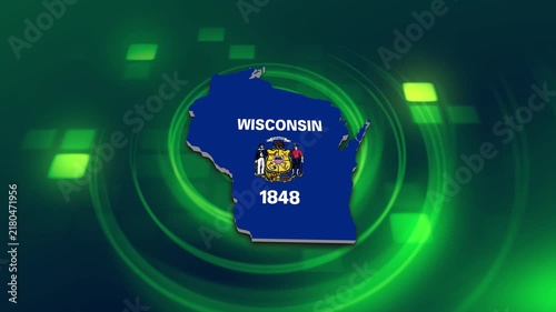 Wisconsin State (USA) Flag on its State Map, 3D Map Flag Opener , 
Suitable for Politics, Elections, July 4th, News and Sports Events and Memorial Day