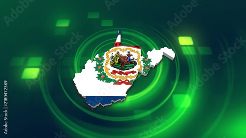 West Virginia State (USA) Flag on its State Map, 3D Map Flag Opener , 
Suitable for Politics, Elections, July 4th, News and Sports Events and Memorial Day
