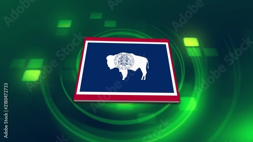 Wyoming State (USA) Flag on its State Map, 3D Map Flag Opener , 
Suitable for Politics, Elections, July 4th, News and Sports Events and Memorial Day