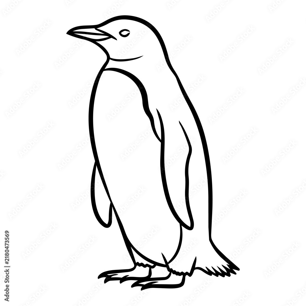 Obraz premium Simple Outline Drawing of a Penguin Standing Profile View