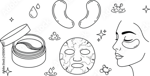 Canvas Print Eye Patches Skincare Icon Set With Face Mask Jar Cream And Beauty Symbols