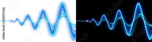 Obraz na płótnie Sound wave amplitude design with glowing blue oscillating curve and dotted trail