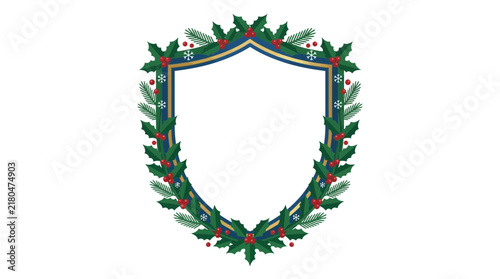Christmas Shield Frame with Holly and Fir Branches