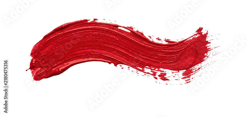 Vibrant red paint stroke with textured brush marks and glossy finish