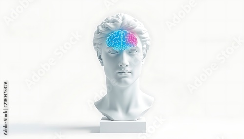 Ancient greek classical statue bust with highlighted brain region
