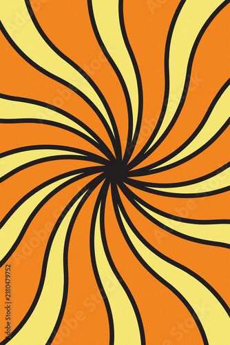 Quadro su tela Retro 70s style orange and yellow spiral background