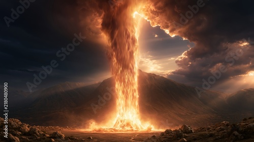 Elijah witnessing divine fire descend upon the altar on Mount Carmel in a miraculous display of God's power.