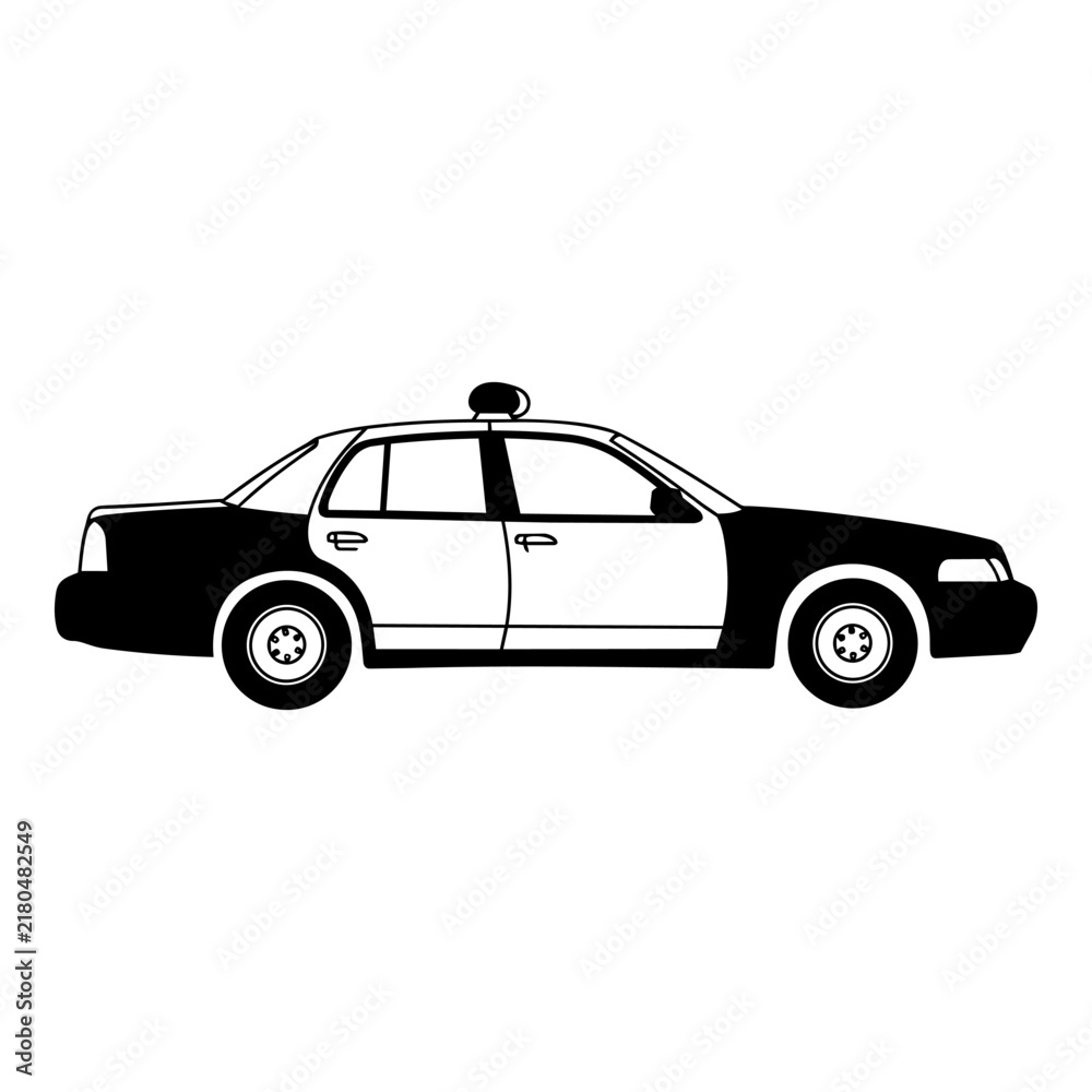Naklejka premium Classic black and white police car side view illustration