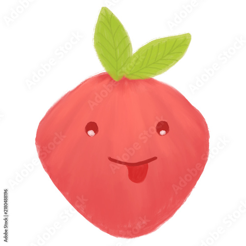 A cute red radish character with green leaves, smiling face, and playful expression, isolated on a clean white background.