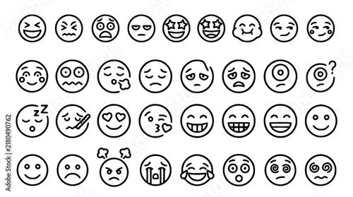 Modern Outline Emoji Expression Icons Collection for Chat Apps and User Interface Design
