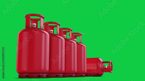 LPG Cylinders Revealing and Rolling into Diagonal Arrangement Green Screen Video