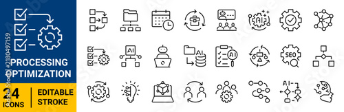 Processing optimization web Line Icons. workflow icon set. Editable Stroke.
