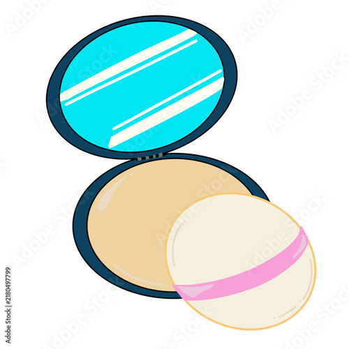 Obraz na płótnie Vector illustration of an open makeup compact case with puff and mirror isolated