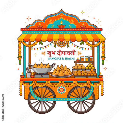Indian Street Food Stall Vector Illustration for Diwali Festival Celebration