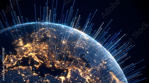 Earth glowing with light connections global network concept