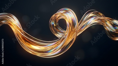 Abstract 3D Golden Fluid Swirl with Iridescent Reflections