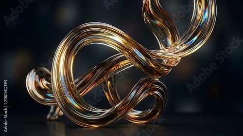 Abstract Golden Twisted Glass 3D Ribbon Background