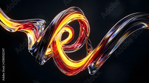 Abstract Glass Swirl with Glowing Orange Light on Dark Background