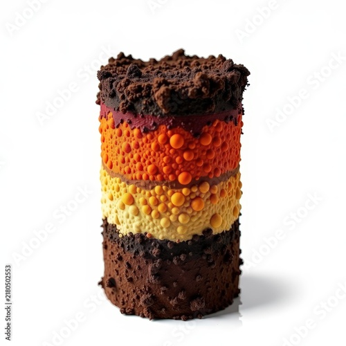 Soil core sample displaying fireaffected and unaffected earth layers on white background for environmental and geological analysis