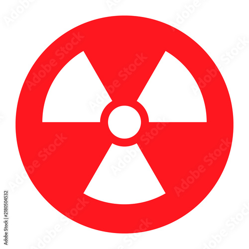 Konstfotografi Red radiation hazard icon with white trefoil symbol, circular radioactive warnin