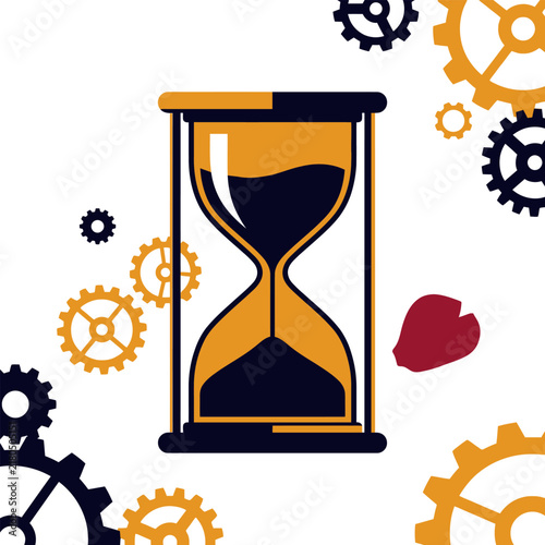 Modern conceptual hourglass with mechanical gears representing business time management