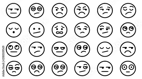 Minimal Black Unamused Emoji Face Outline Icon Collection for UI Design