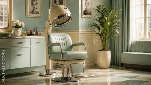 Vintage salon chair in serene retro interior