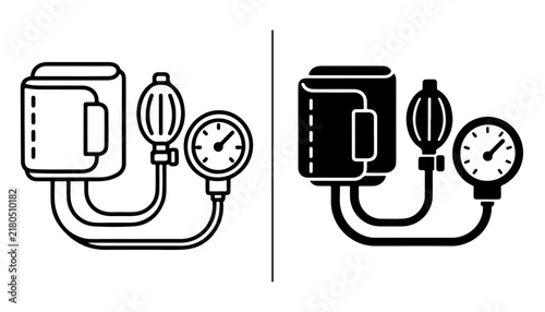 Cuadro en lienzo Blood Pressure Monitor Sphygmomanometer Medical Icon Stroke and Fill Vector Set
