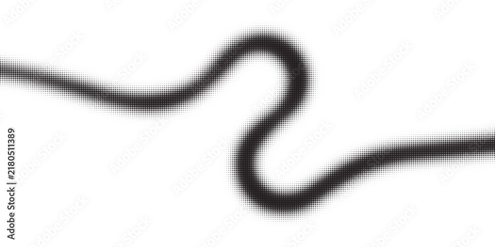 Obraz premium Abstract Black Halftone Curved Line Vector Illustration, Monochrome Dot Gradient Wave Background for Modern Graphic Design and Print
