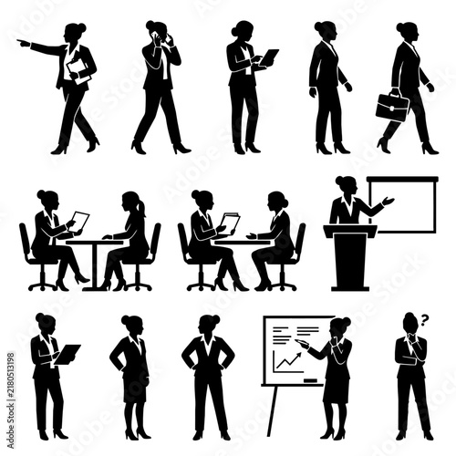 Businesswoman Silhouette Icons Set