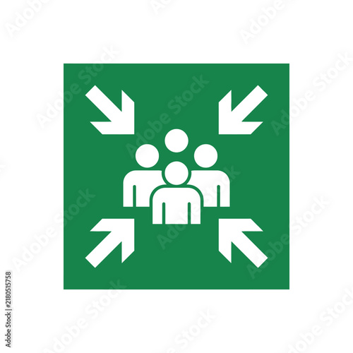 Emergency Assembly Point Sign with People Icons and Arrows Safety Meeting Location Symbol