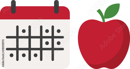 Monthly Calendar with Ripe Red Apple Health Routine Vector IllustrationMonthly Calendar with Ripe Red Apple Health Routine Vector Illustration