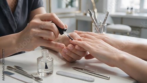 Close-up of hands performing a manicure treatment