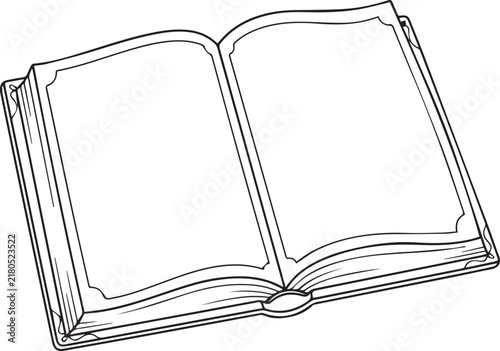 Open magic spell book blank pages outline line art vector illustration isolated