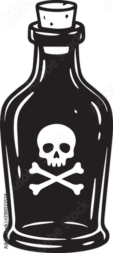 Black poison bottle with skull and crossbones vector illustration isolated