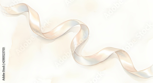 Curved white satin wedding ribbon soft pastel watercolor illustration background