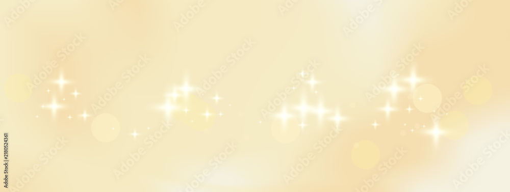 Obraz premium Dreamy glitter gradation background in warm gold with fancy bokeh shine. Yellow metal gradient and champagne silk texture with gentle glow. Muted vector sparkle and soft glitter dust for wedding card