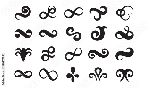 Collection of ornate curls and abstract shapes for decorative embellishments and artistic touches.