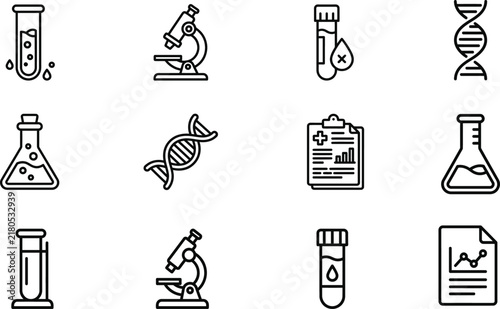 Science Laboratory Research and DNA Testing Line Icon Set Vector