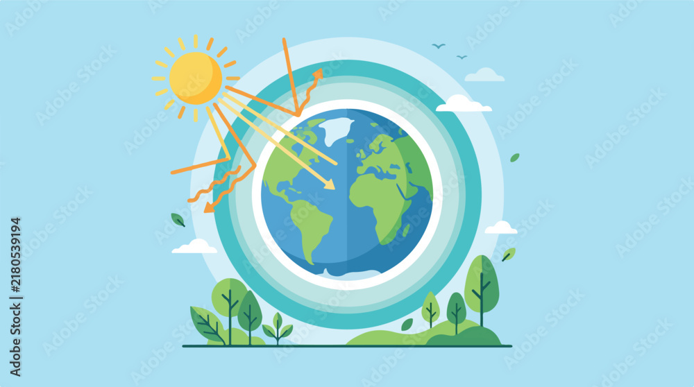 Naklejka premium Ozone layer protection atmospheric shield vector. Earth sun rays defense concept. World preservation day illustration.