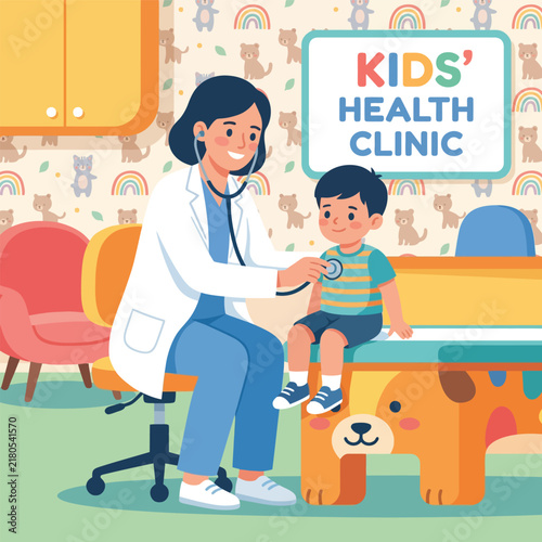 Pediatrician Doctor Checking Child Patient Lungs with Stethoscope