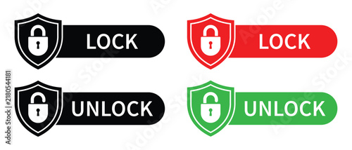 Locked and unlocked icon vector set. Lock and unlock sticker. Lock and unlock sign. Security symbol. Shield icon. Vector illustration.