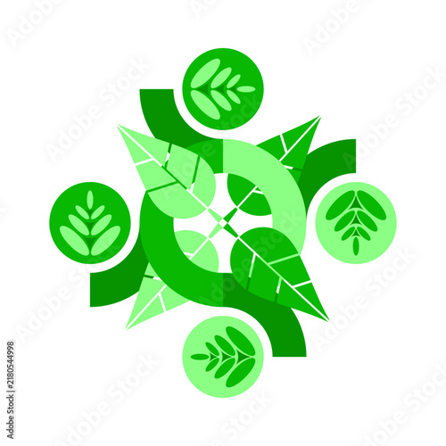 Abstract Circular Green Leaf Logo Template for Eco-Friendly or World Clean Up Day