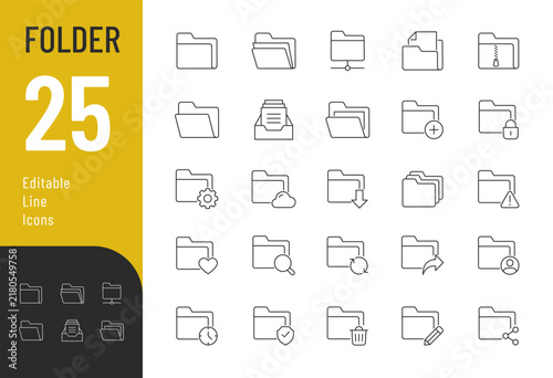 Foto Folder line editable icons set