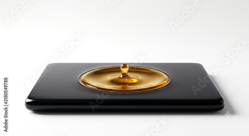 Top-down view of golden peptide serum gel swatch with fluid wave texture