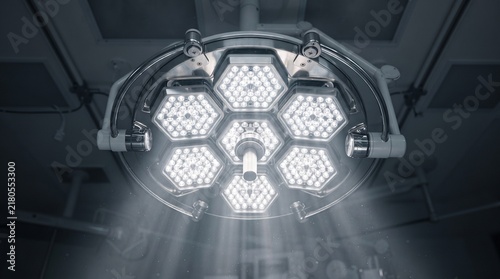 High Intensity LED Surgical Operating Room Light Fixture Illuminating a Sterile Medical Procedure Environment for Professional Healthcare Settings