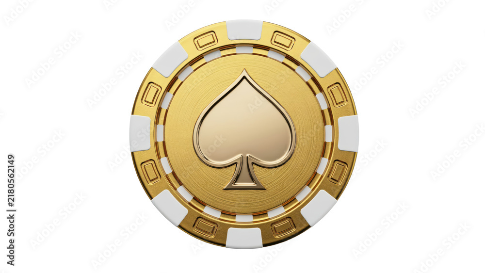 Obraz premium Single gold casino poker chip with a spade suit symbol in the center isolated on a transparent background