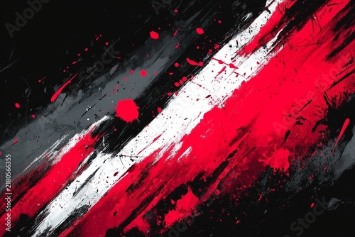 Abstract Red White Black and Gray Diagonal Brushstroke Background with Paint Splatters
