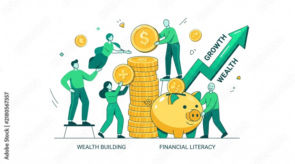 Fototapeta premium Abstract teamwork for financial growth flat vector illustration